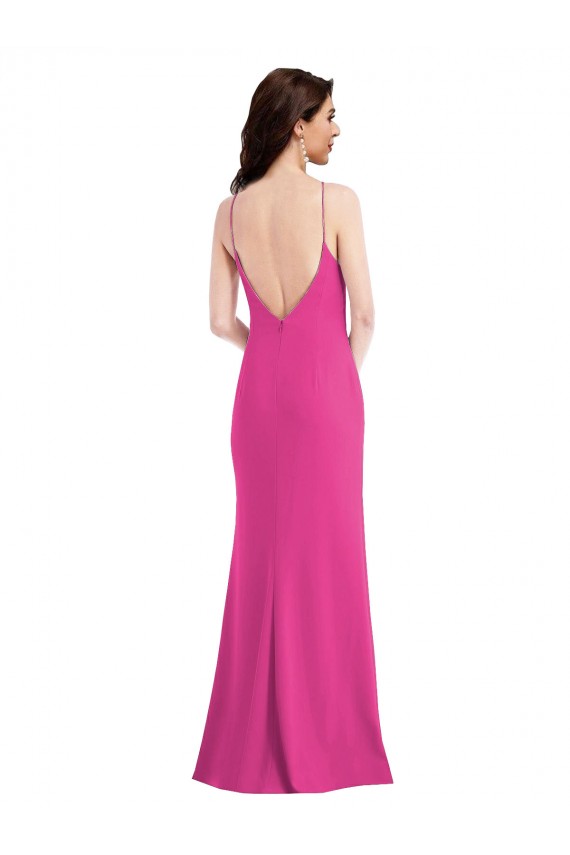 Compre Fucsia Trompeta Halter Cuello Alto Crepé Elástico Largo Formales Vestidos de dama de honor / Vestidos de fiesta