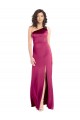 Compre Fucsia línea A Un Hombre Satén elástico Largo Formales Vestidos de dama de honor / Vestidos de fiesta