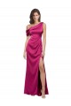 Compre Fucsia línea A Un Hombre Satén elástico Largo Formales Vestidos de dama de honor / Vestidos de fiesta