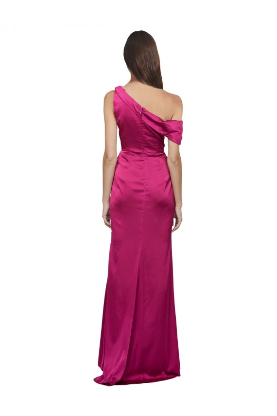 Compre Fucsia línea A Un Hombre Satén elástico Largo Formales Vestidos de dama de honor / Vestidos de fiesta