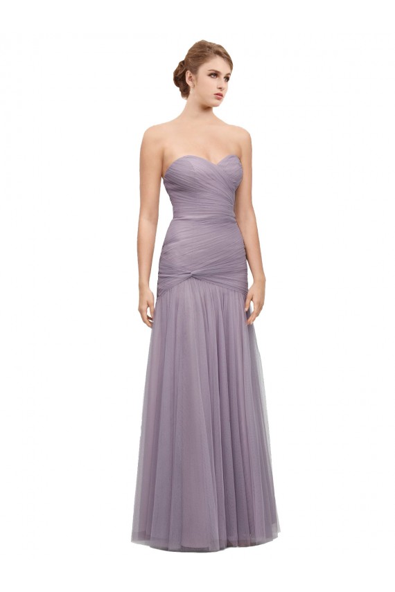 Compre Heather Sirena Cuello de Corazón Tul Largo Vestidos de dama de honor