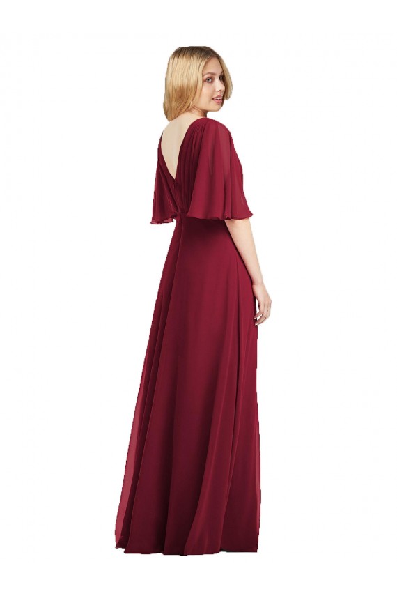 Compre Humo Verde Trompeta Cuello en V Gasa Largo Vestidos de dama de honor