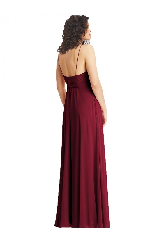 Compre Humo Verde Trompeta Tirantes espagueti Cuello en V Gasa Largo Formales Vestidos de dama de honor / Vestidos de noche