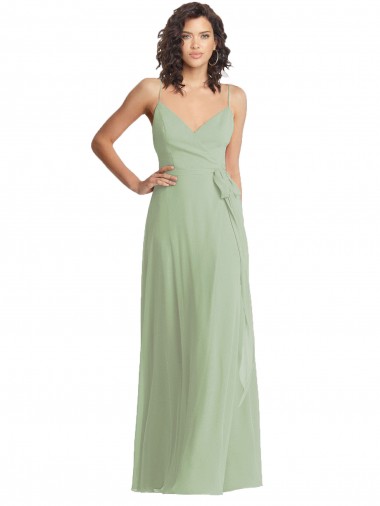 Compre Humo Verde Trompeta Tirantes espagueti Cuello en V Gasa Largo Formales Vestidos de dama de honor / Vestidos de noche