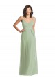 Compre Humo Verde Trompeta Tirantes espagueti Cuello en V Gasa Largo Formales Vestidos de dama de honor / Vestidos de noche