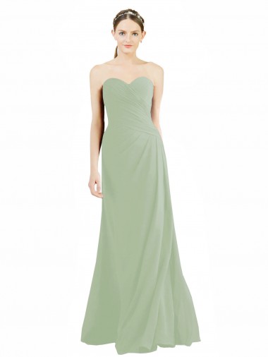 Compre Humo Verde línea A Cuello de Corazón Gasa Largo Vestidos de dama de honor