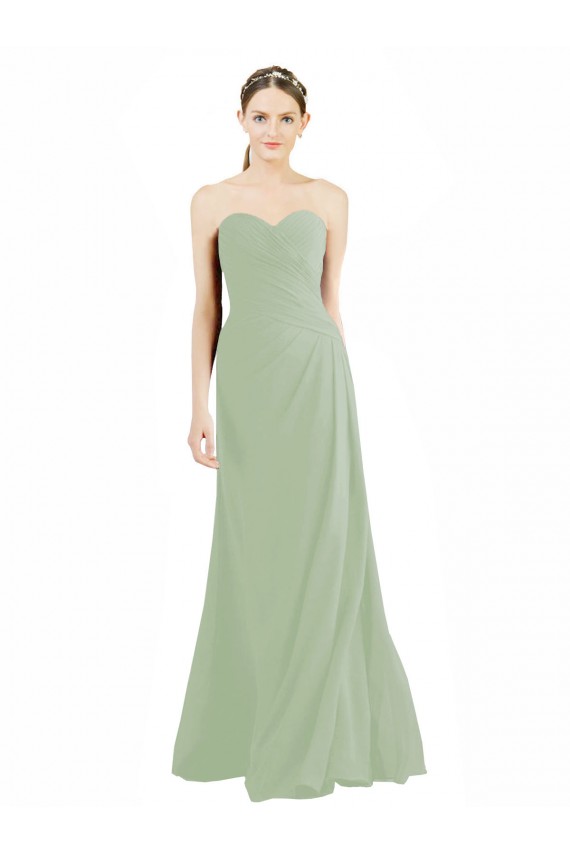 Compre Humo Verde línea A Cuello de Corazón Gasa Largo Vestidos de dama de honor