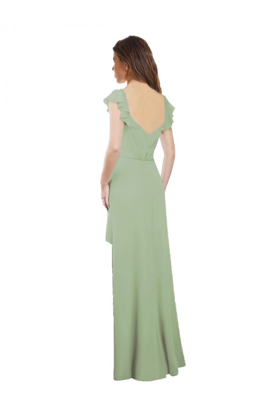 Compre Humo Verde línea A Cuello de Corazón Gasa Largo Vestidos de dama de honor