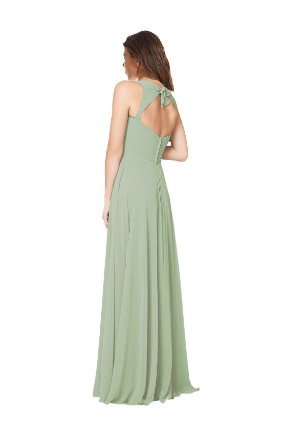 Compre Humo Verde línea A Cuello de Corazón Gasa Largo Vestidos de dama de honor