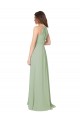 Compre Humo Verde línea A Halter Gasa Largo Vestidos de dama de honor