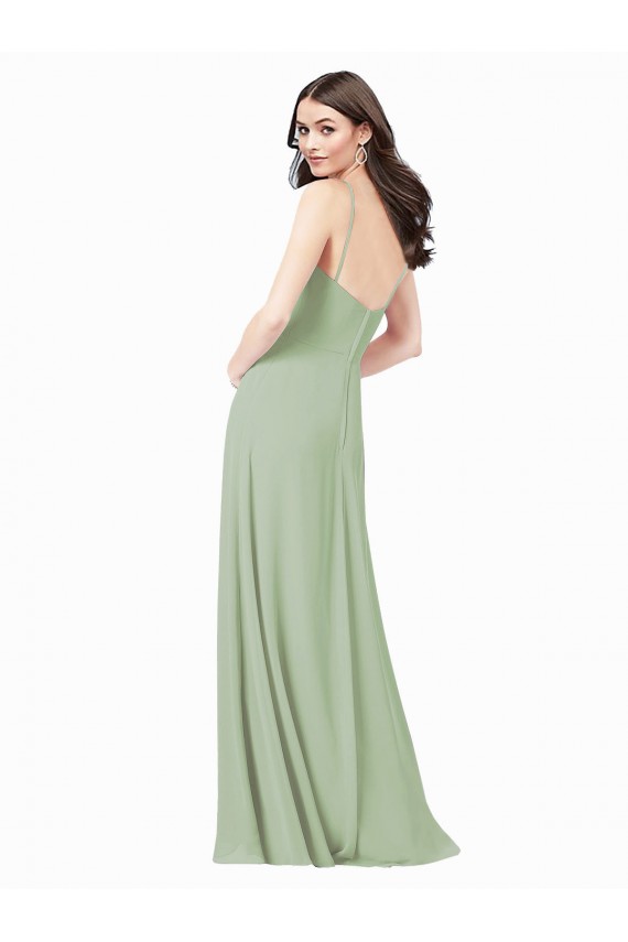 Compre Humo Verde línea A Tirantes espagueti Gasa Largo Vestidos de dama de honor