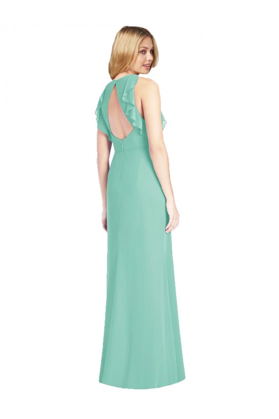 Compre Jade Sirena Cuello joya Gasa Largo Vestidos de dama de honor