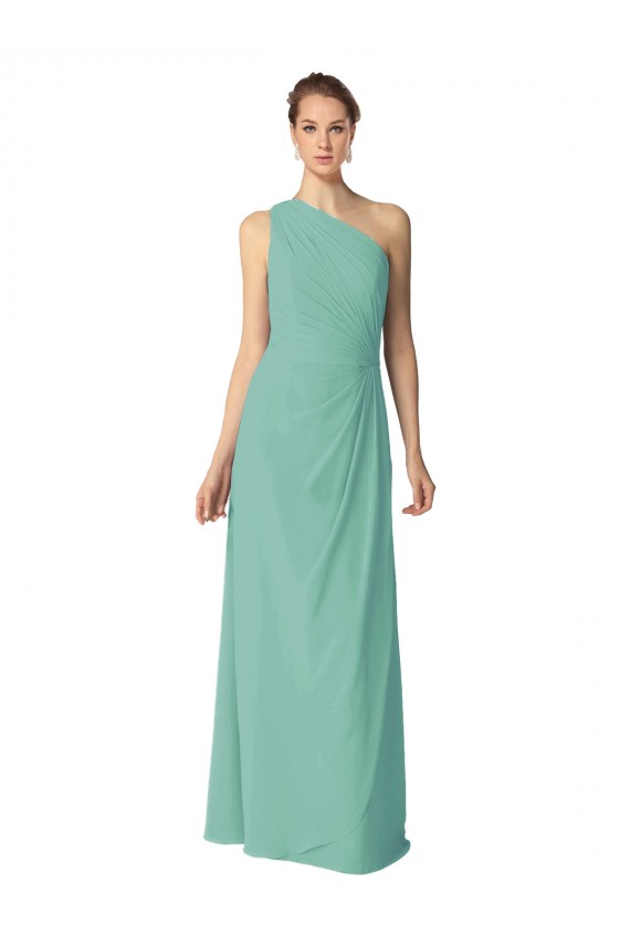 Compre Jade línea A Un Hombre Gasa Largo Vestidos de dama de honor