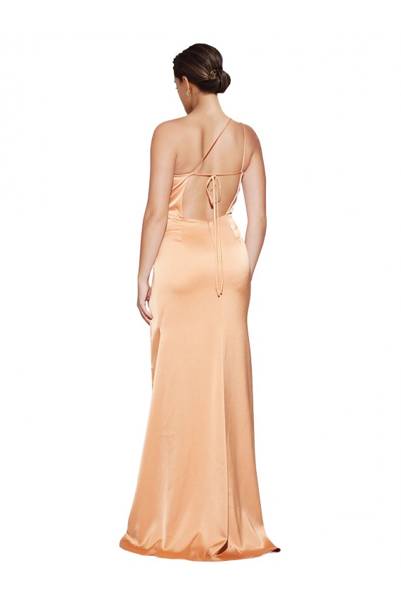 Compre Light Copper Cubierta Un Hombre Satén elástico Largo Formales Vestidos de dama de honor / Vestidos de fiesta