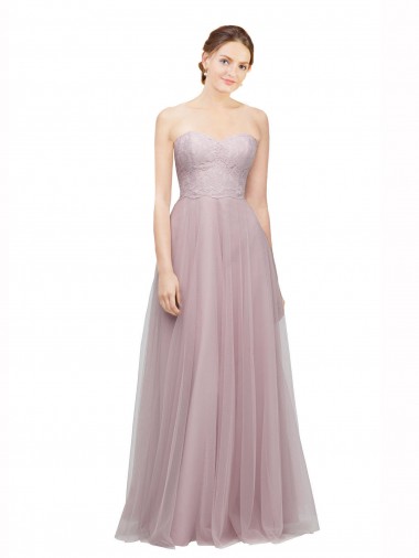 Compre Light Lilac línea A Cuello de Corazón Tul Encaje Largo Vestidos de dama de honor