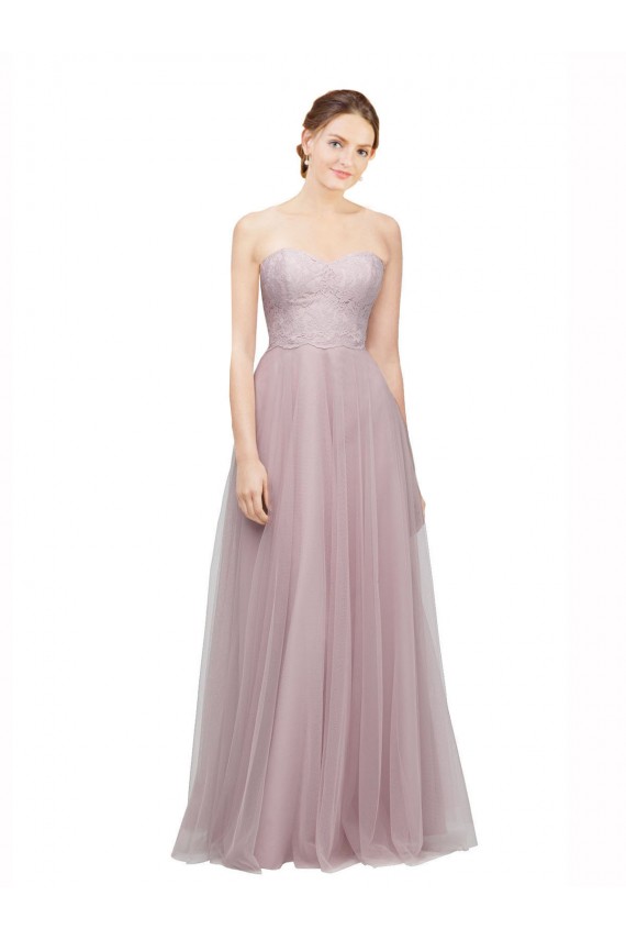 Compre Light Lilac línea A Cuello de Corazón Tul Encaje Largo Vestidos de dama de honor