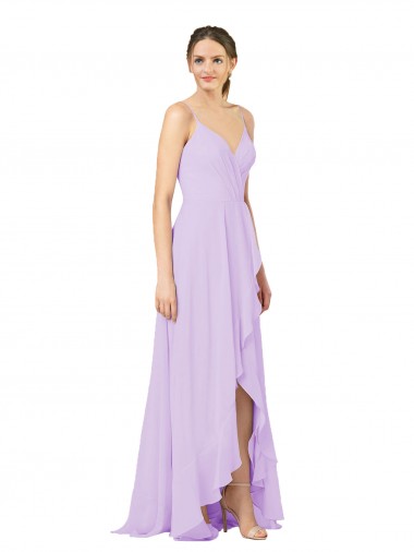 Compre Lila Cubierta Cuello en V Gasa Largo Asimétrico Vestidos de dama de honor