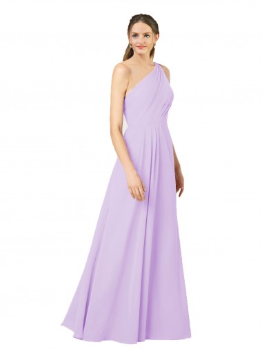 Compre Lila Cubierta Un Hombre Gasa Largo Formales Vestidos de dama de honor / Vestidos de noche