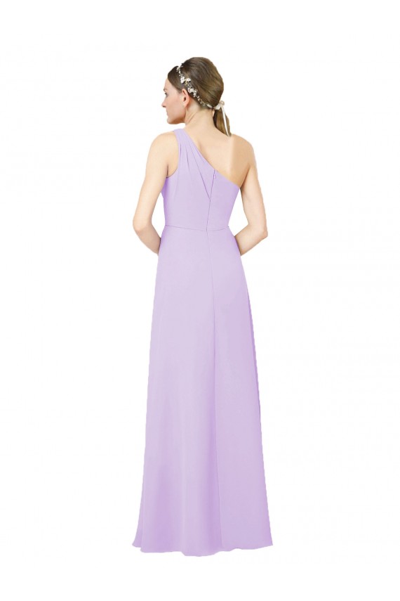 Compre Lila Cubierta Un Hombre Gasa Largo Formales Vestidos de dama de honor / Vestidos de noche