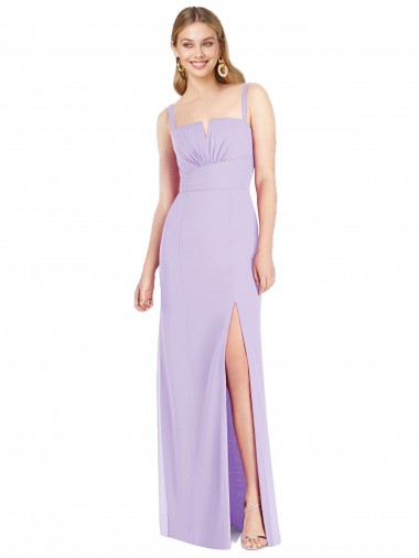 Compre Lila Sirena Tirantes espagueti Cuello en V Sin tirantes Gasa Largo Vestidos de dama de honor