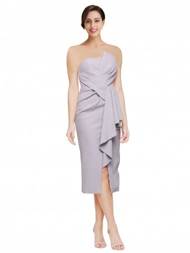 Compre Lila ártica Cubierta Sin tirantes Midi Crepé Elástico Corto Asimétrico Formales Vestidos de dama de honor / Vestidos de fiesta / Vestidos de cóctel