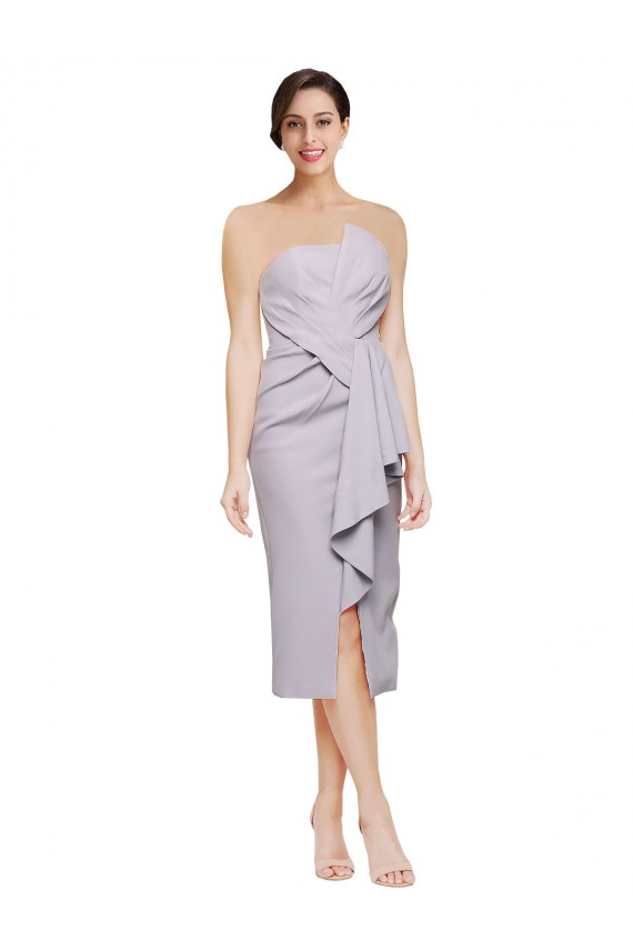 Compre Lila ártica Cubierta Sin tirantes Midi Crepé Elástico Corto Asimétrico Formales Vestidos de dama de honor / Vestidos de fiesta / Vestidos de cóctel