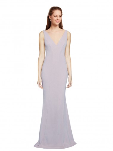 Compre Lila ártica Sirena Cuello en V Crepé Elástico Largo Formales Vestidos de dama de honor / Vestidos de fiesta