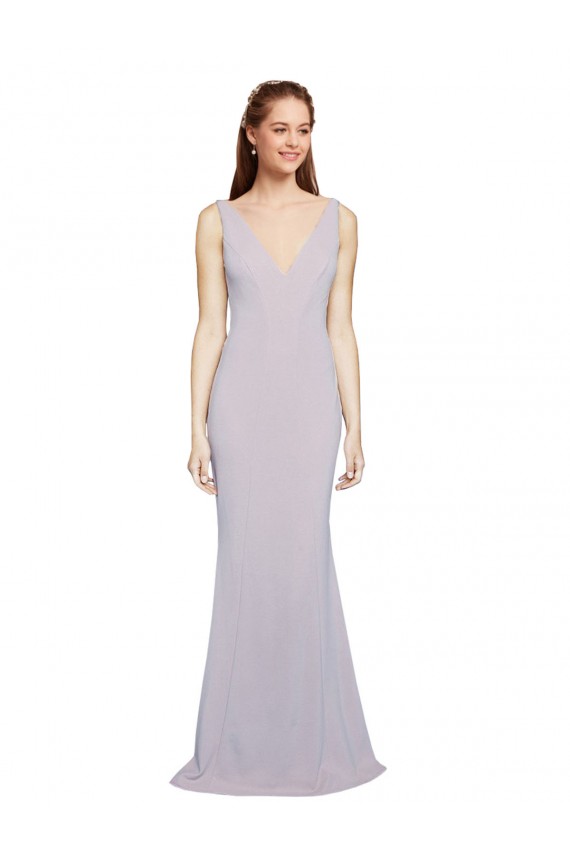 Compre Lila ártica Sirena Cuello en V Crepé Elástico Largo Formales Vestidos de dama de honor / Vestidos de fiesta
