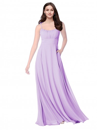 Compre Lila línea A Cucharón Gasa Largo Vestidos de dama de honor