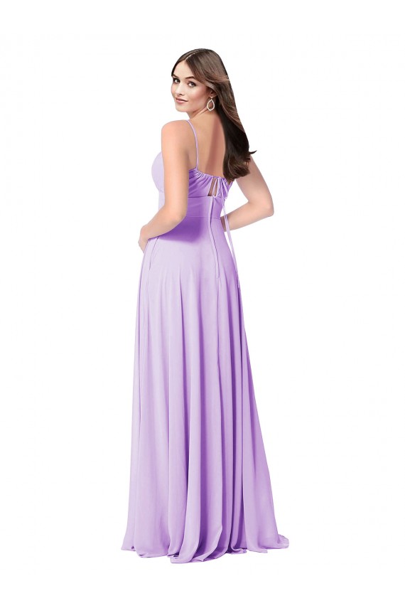 Compre Lila línea A Cucharón Gasa Largo Vestidos de dama de honor
