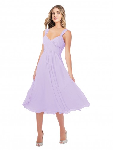 Compre Lila línea A Cuello de Corazón Midi Gasa Corto Asimétrico Vestidos de dama de honor / Vestidos de cóctel / Vestidos para homecoming