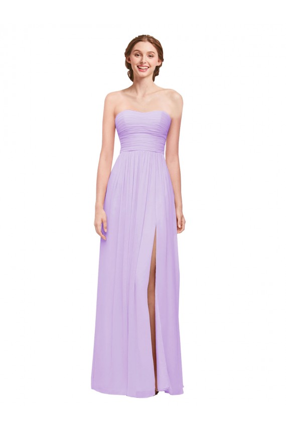 Compre Lila línea A Cuello de Corazón Sin tirantes Gasa Largo Vestidos de dama de honor