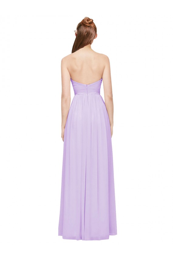 Compre Lila línea A Cuello de Corazón Sin tirantes Gasa Largo Vestidos de dama de honor