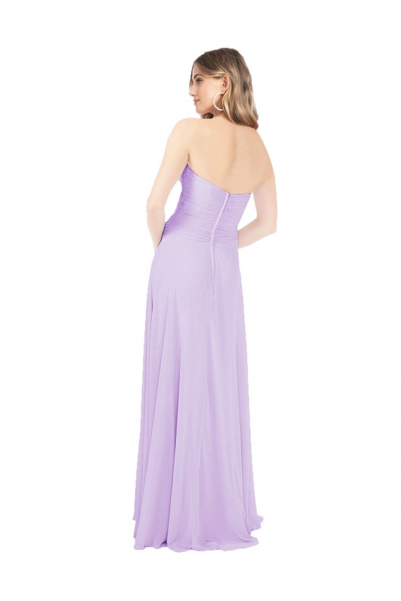 Compre Lila línea A Cuello de Corazón Sin tirantes Gasa Largo Vestidos de dama de honor