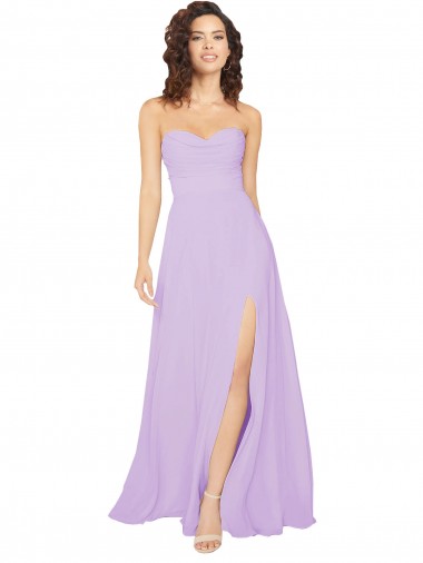 Compre Lila línea A Cuello de Corazón Sin tirantes Gasa Largo Vestidos de dama de honor