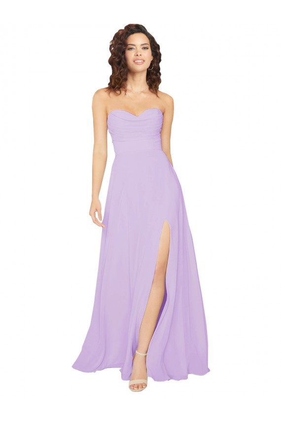 Compre Lila línea A Cuello de Corazón Sin tirantes Gasa Largo Vestidos de dama de honor