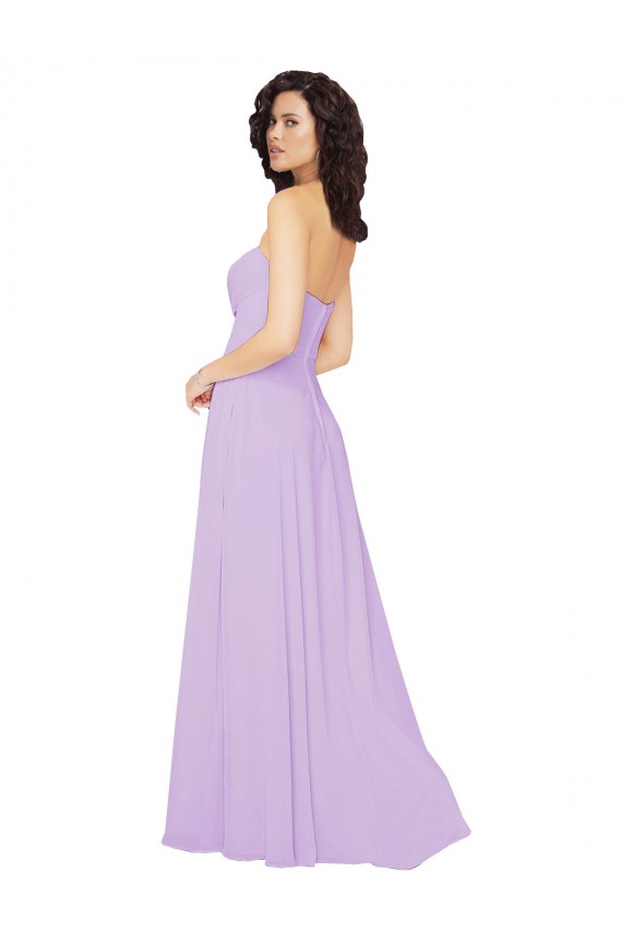 Compre Lila línea A Cuello de Corazón Sin tirantes Gasa Largo Vestidos de dama de honor