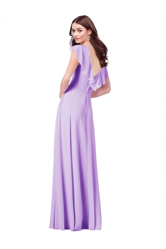 Compre Lila línea A Cuello en V Gasa Largo Vestidos de dama de honor