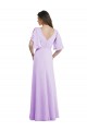 Compre Lila línea A Cuello en V Gasa Largo Vestidos de dama de honor