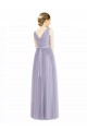 Compre Lila línea A Cuello en V Tul Largo Vestidos de dama de honor