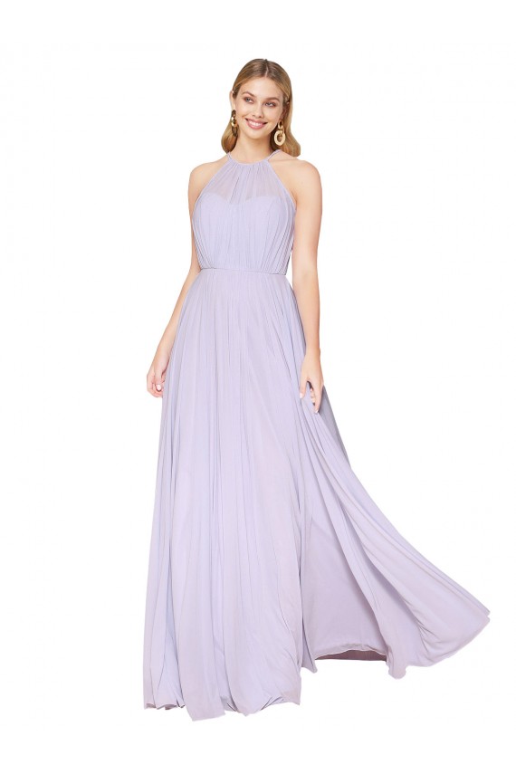 Compre Lila línea A Halter Cuello Alto Gasa Largo Formales Vestidos de dama de honor / Vestidos de fiesta