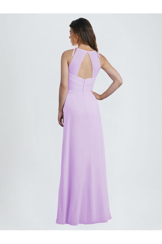 Compre Lila línea A Halter Cuello de Corazón Gasa Largo Vestidos de dama de honor