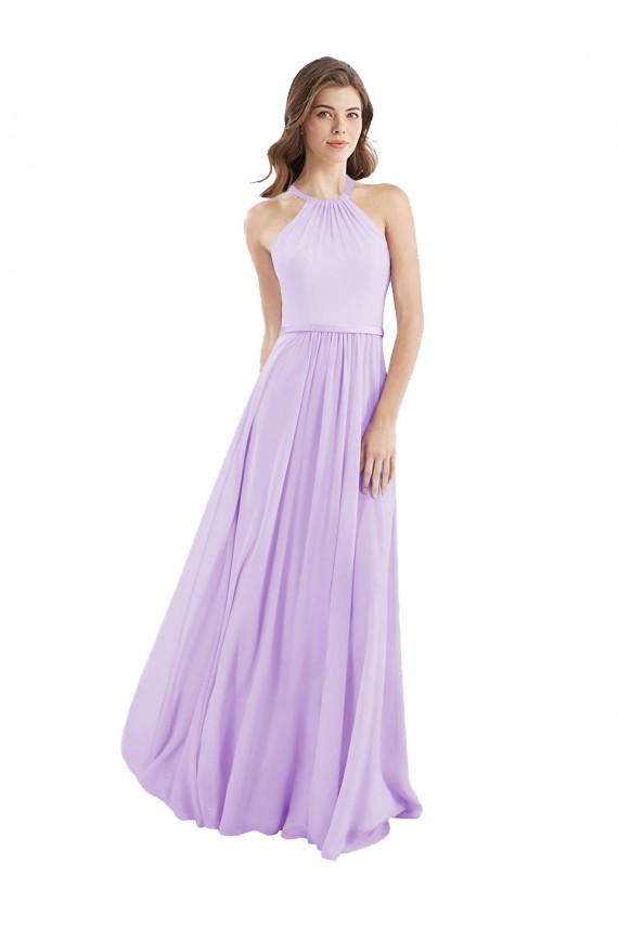 Compre Lila línea A Halter Gasa Largo Vestidos de dama de honor