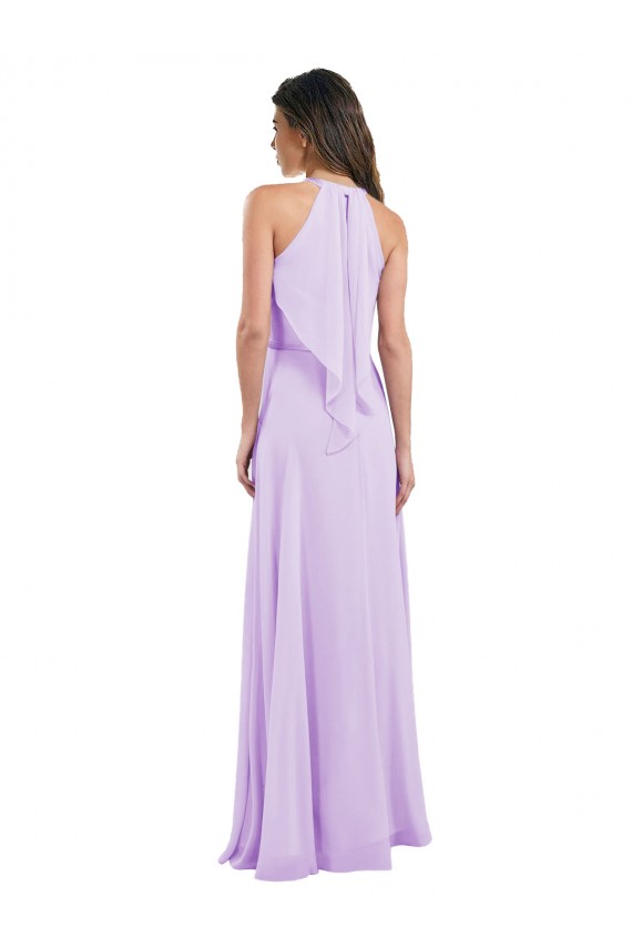 Compre Lila línea A Halter Gasa Largo Vestidos de dama de honor