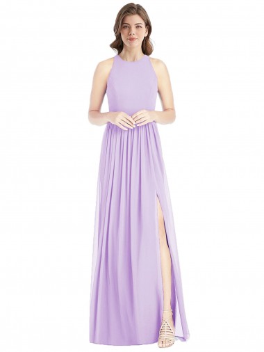 Compre Lila línea A Halter Gasa Largo Vestidos de dama de honor