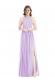 Compre Lila línea A Halter Gasa Largo Vestidos de dama de honor