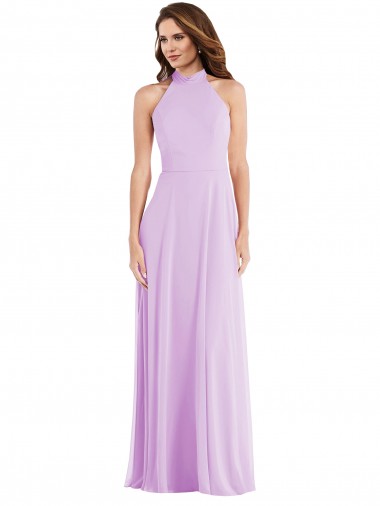 Compre Lila línea A Halter Gasa Largo Vestidos de dama de honor