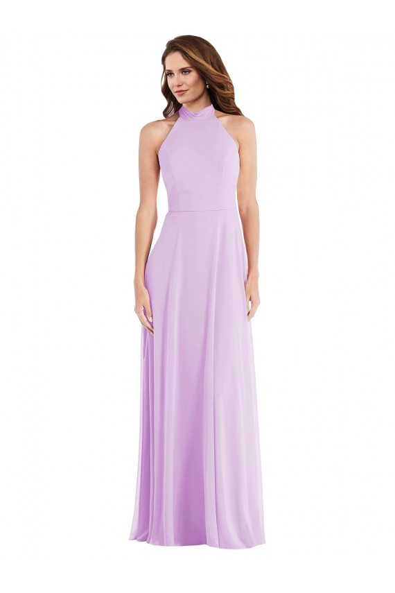 Compre Lila línea A Halter Gasa Largo Vestidos de dama de honor