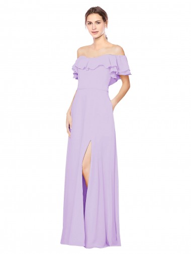 Compre Lila línea A Hombros Descubiertos Sin tirantes Gasa Largo Vestidos de dama de honor