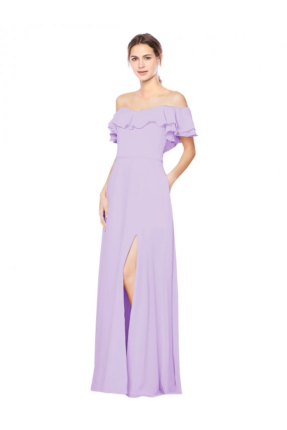 Compre Lila línea A Hombros Descubiertos Sin tirantes Gasa Largo Vestidos de dama de honor